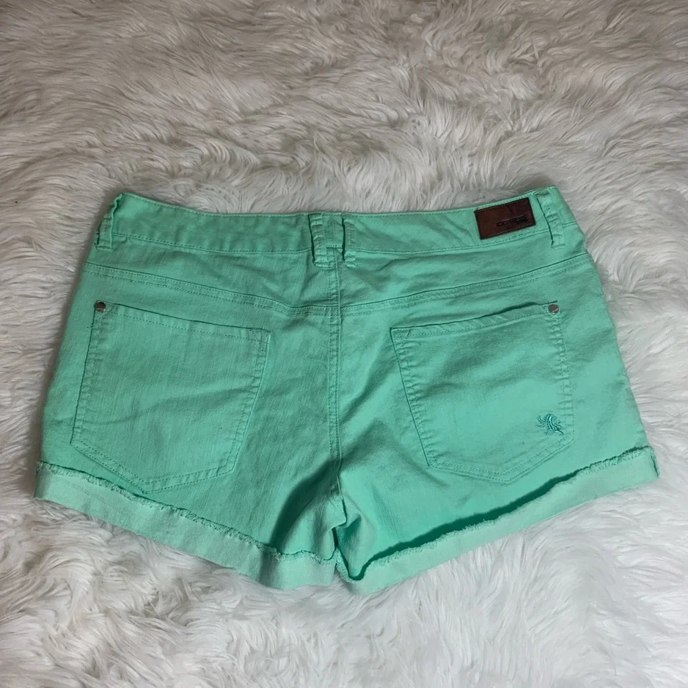 Express Womens Sz 14 Cuffed Mint Green Jean Shorts - Picture 6 of 11